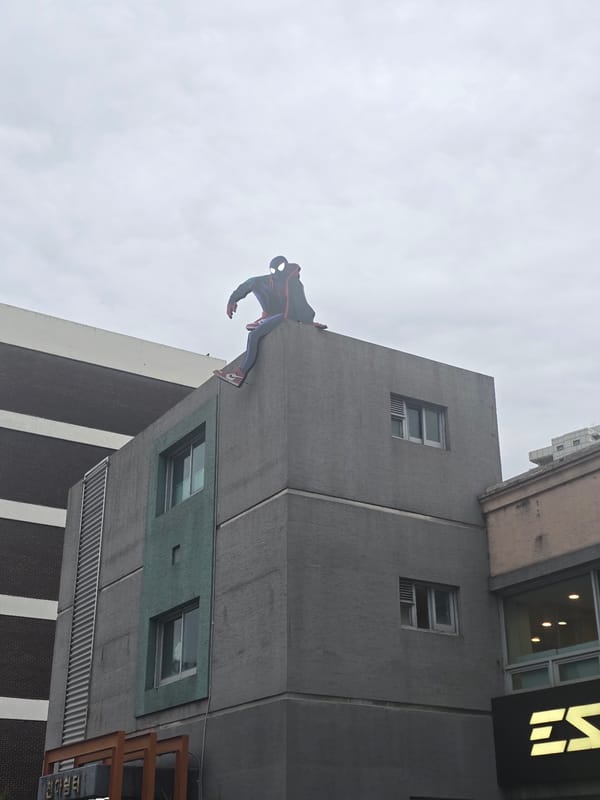 Spider-Man costumed person spotted clinging to building in Daegu