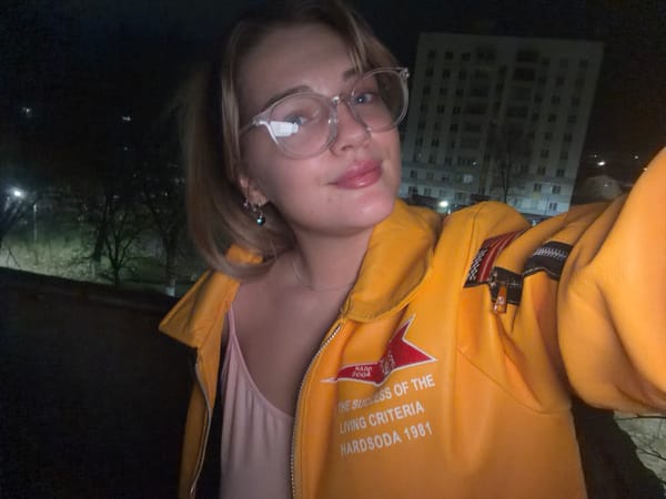 Woman takes nighttime selfie in Naberezhnye Chelny, Russia