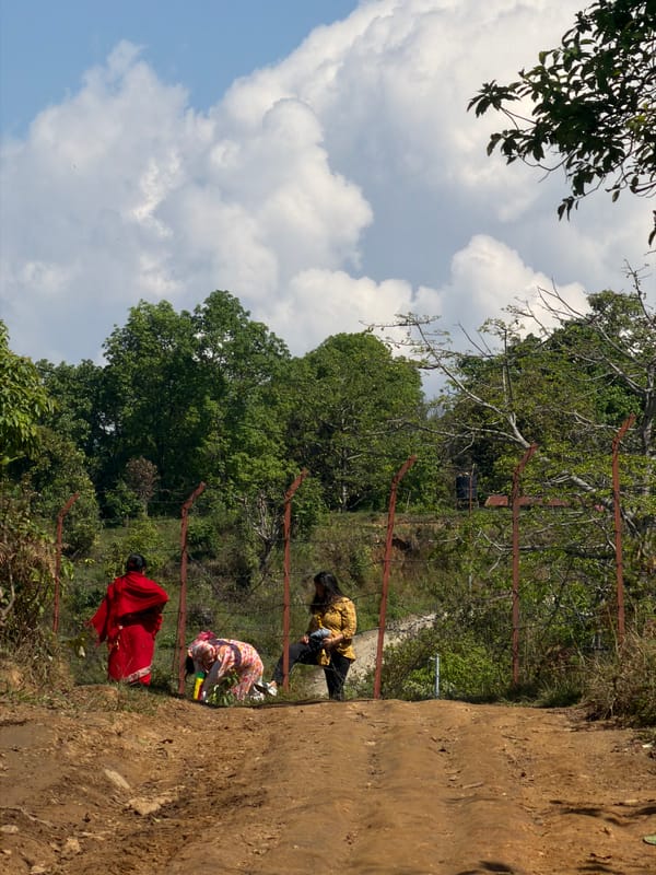 Three people spotted on grassy slope near Pokhara