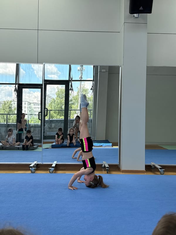 Children's gymnastics training session captured in Khimki, Russia