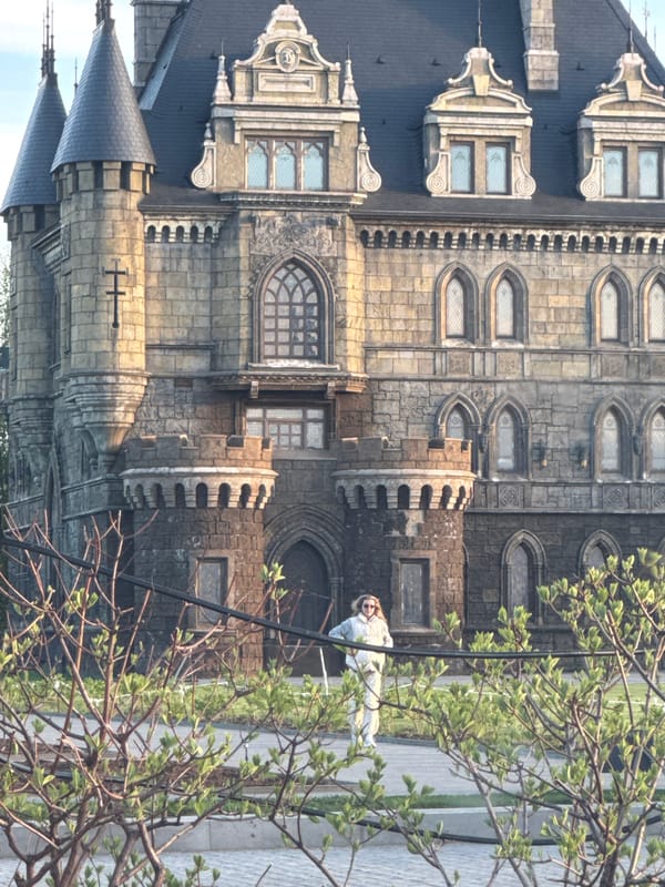Castle building observed in urban park setting
