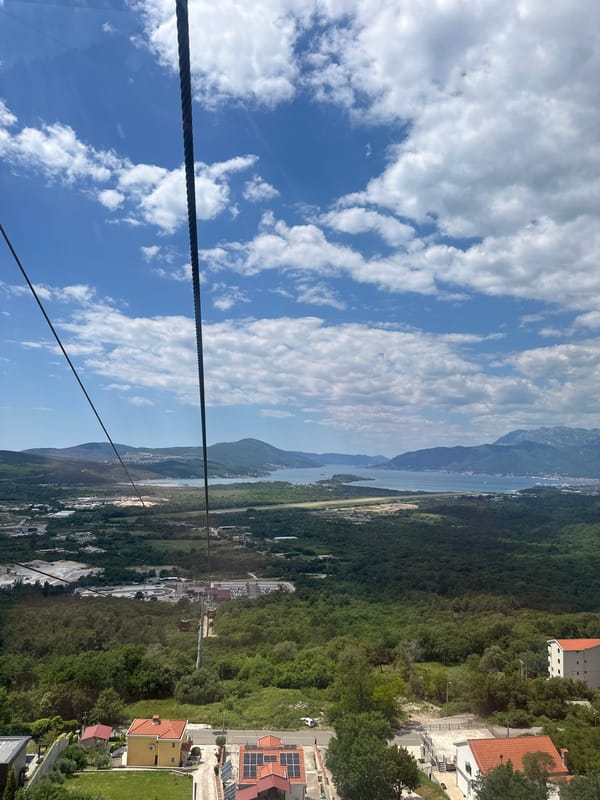 Tourists ride Kotor Cable Car to scenic Dub station