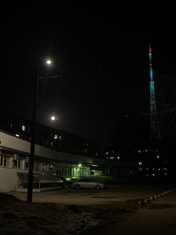 Colorful television tower lights up Perm night skyline