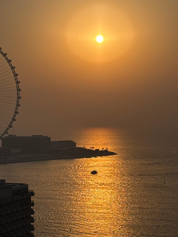 Sunset and skyline views across Dubai's Marina and JBR
