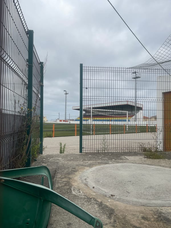 Quiet morning around a stadium and backroad in rural Portugal