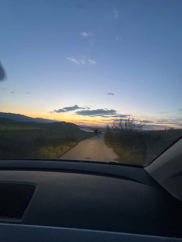 Sunset viewed from vehicle interior in Sinitovo, Bulgaria