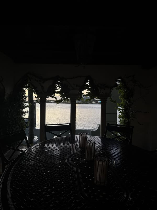 Evening patio scene with jewelry details in Miami Beach