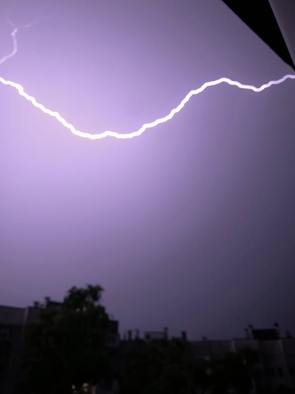 Lightning strike captured during thunderstorm in Pleven, Bulgaria