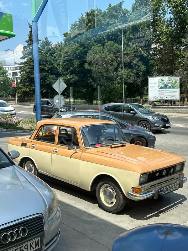 Eclectic car spotting across Veliko Tarnovo on a summer morning