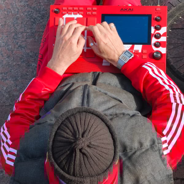 Music producer works outdoors with equipment in Hrodna