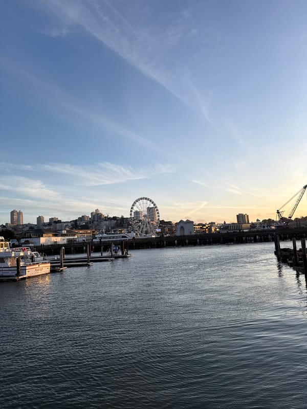 San Francisco waterfront Ferris wheel pier scene documented early morning