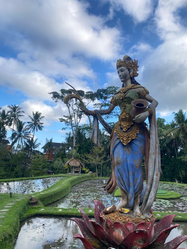 Brunch at a lush open-air cafe in Tegallalang, Bali