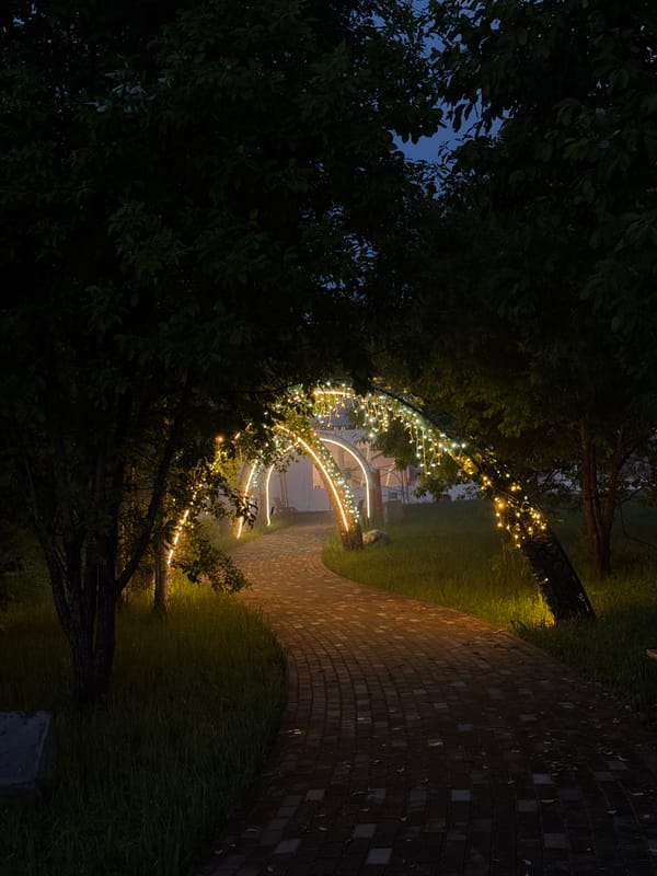 Double rainbow, fairy lights captured in Zhirnosovo evening scenes