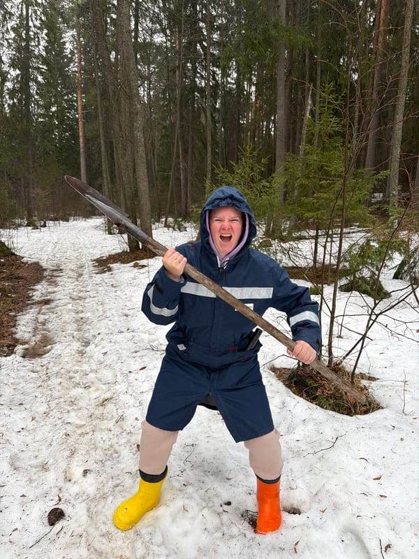 Person with shovel spotted in snowy Russian forest