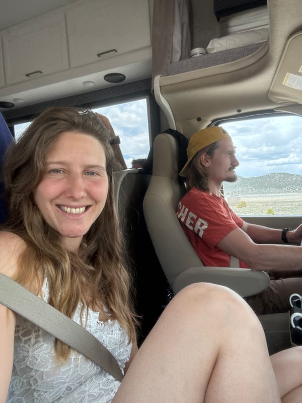 Woman documented in RV during evening road trip