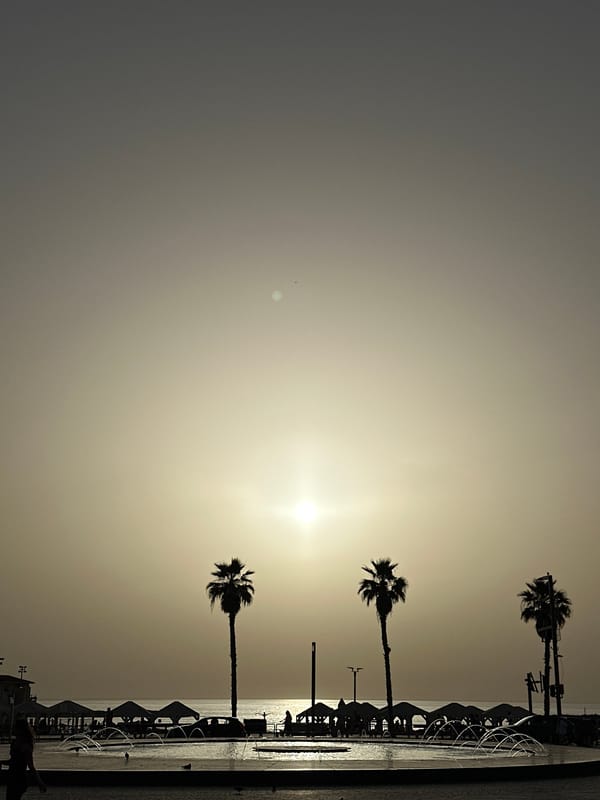 Beach sunset scene captured along Tel Aviv coastline
