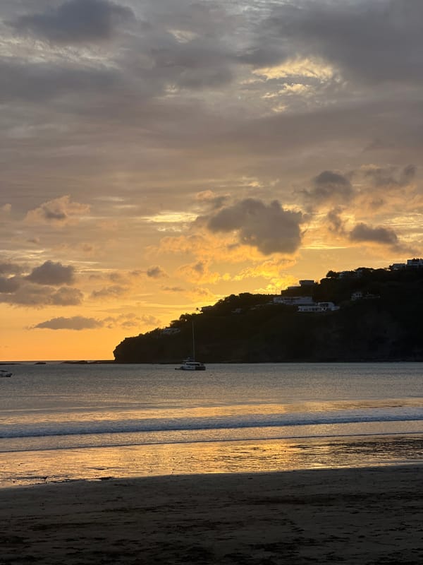 Sunset over San Juan del Sur's Pacific bay and beach