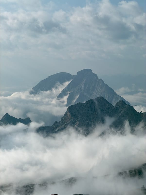 Coffee and cloud cover at a Garmisch summit on a grey morning
