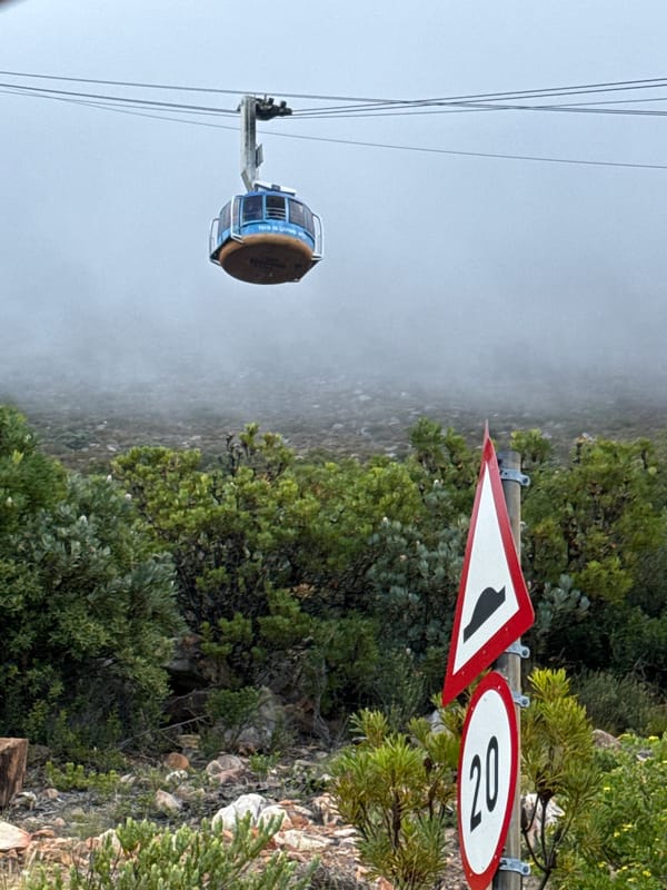 Table Mountain cable car operates through thick fog