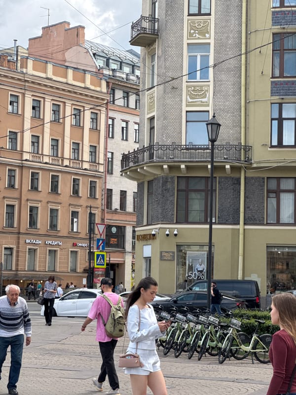 St. Petersburg streets and canals on a grey July morning