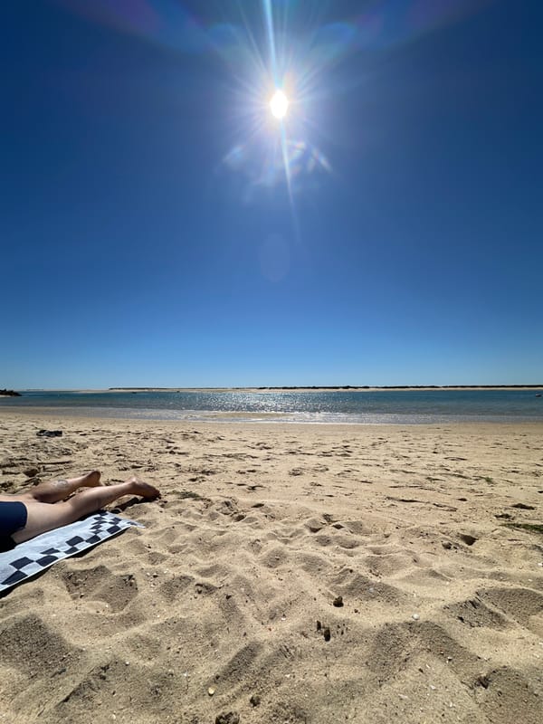 Sunny beach day draws visitors to Portugal's Algarve coast