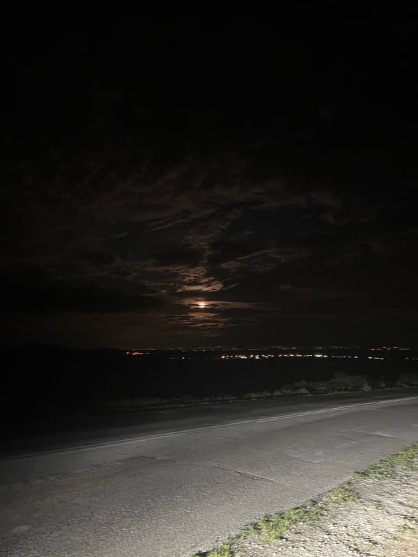 Nighttime road scene photographed in Levski, Bulgaria