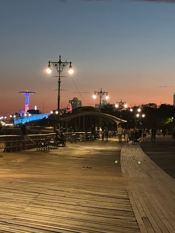 Brooklyn's beachfront at golden hour, Coney Island to Brighton Beach