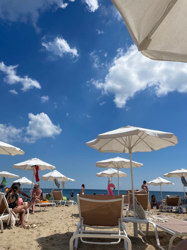 Crowded summer beach day in Obzor, Bulgaria