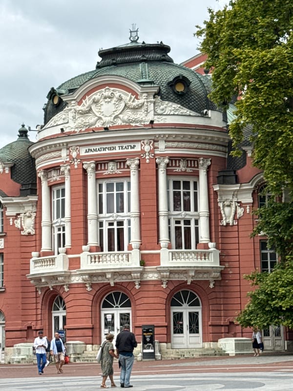 Morning street life documented around Sofia's theatre district