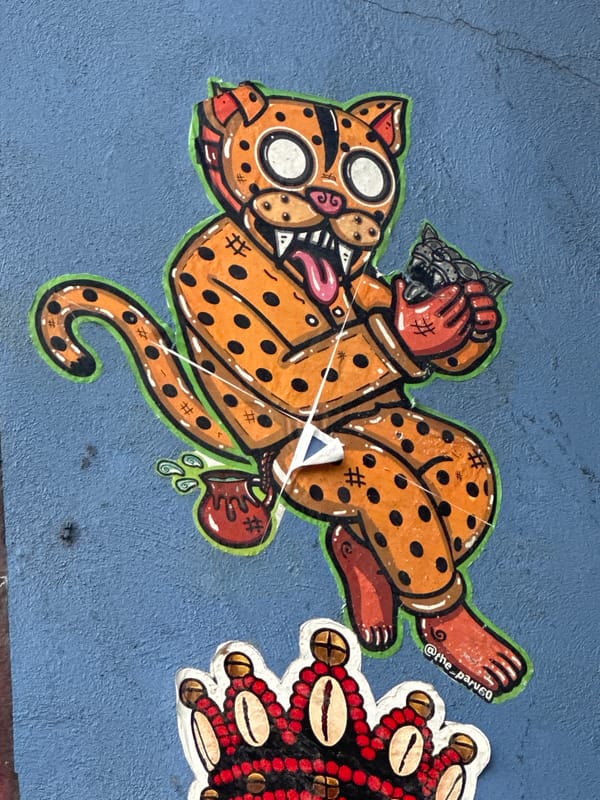 Street art featuring jaguar and psychedelic poster documented Mexico City