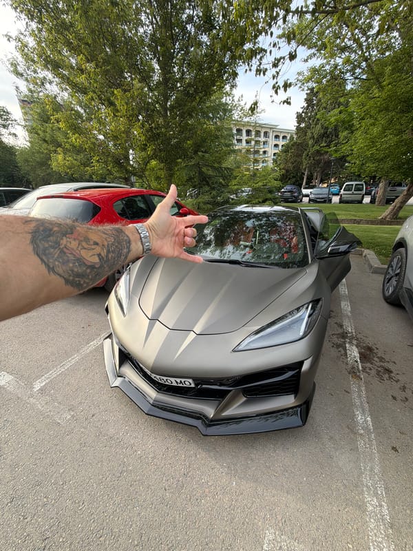 Beach day in Varna with a Corvette and Black Sea views