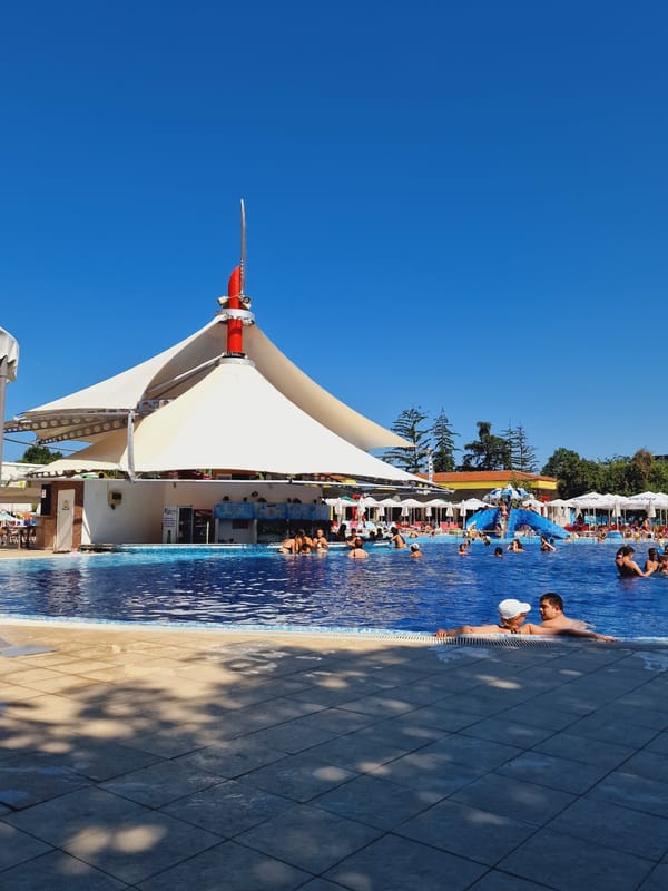 Sunny day at an outdoor pool in Kazanlak, Bulgaria