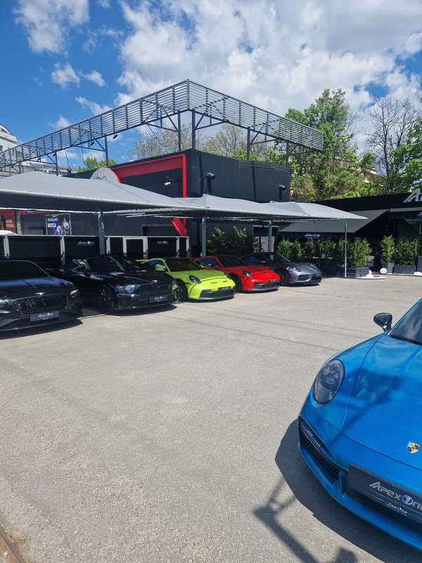 Luxury car display observed at Apex One dealership