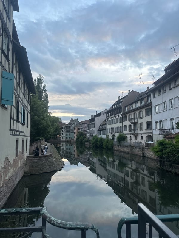 Evening canal scenes documented in Strasbourg's historic district