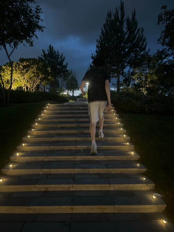 Evening stroll captured at illuminated Krasnodar park fountain display