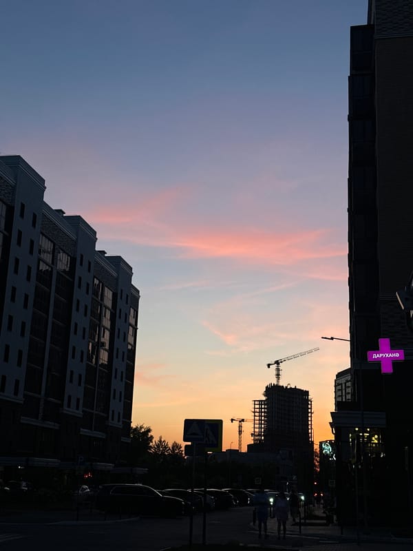 Dusk skyline captured in Kazan showing colorful evening sky