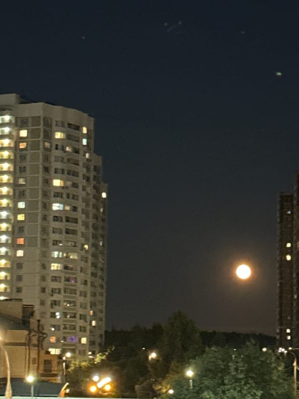 Summer night in a Podolsk residential neighborhood, full moon out