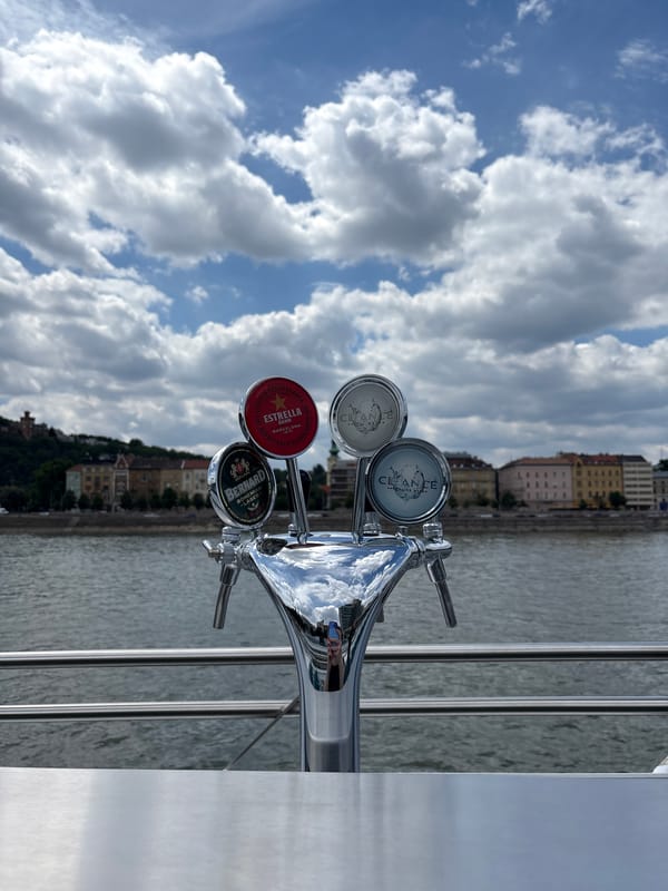 Danube river cruise through central Budapest on a sunny morning