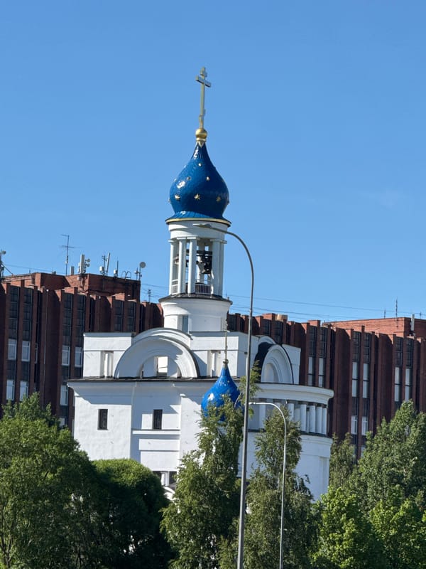 Tourist documents Orthodox church visit in Yukki, Russia