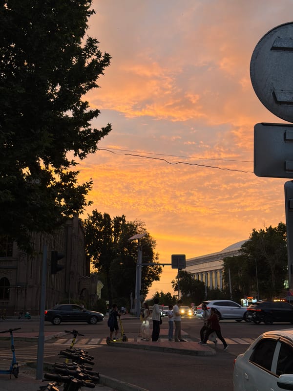 Dramatic sunset illuminates Tashkent streets with vibrant colors