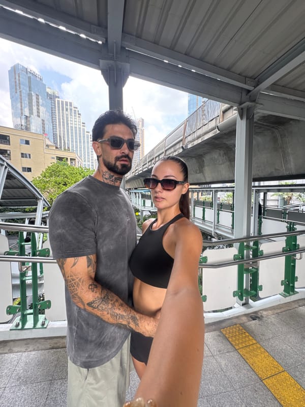 Couple documents Bangkok morning tour via BTS stations, fitness studio