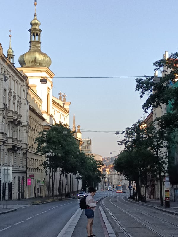 Morning street scenes along Prague's historic tram corridors