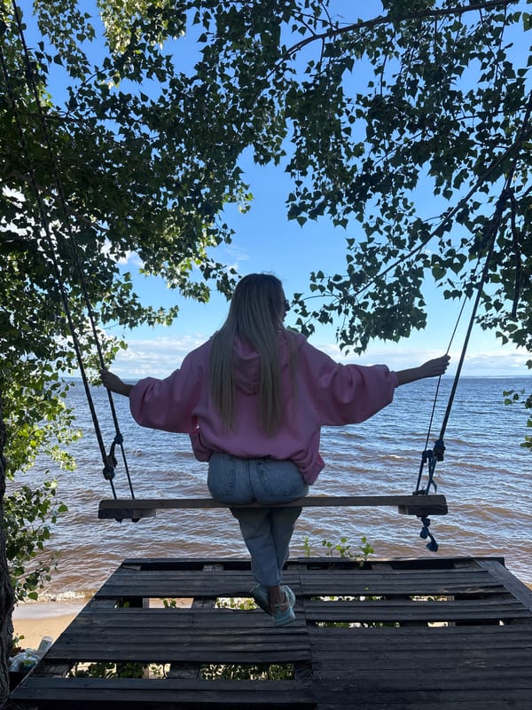 Calm afternoon at a Russian riverside with big skies