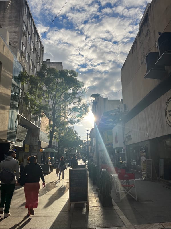 Sunlit street scene documented in Cordoba, Argentina