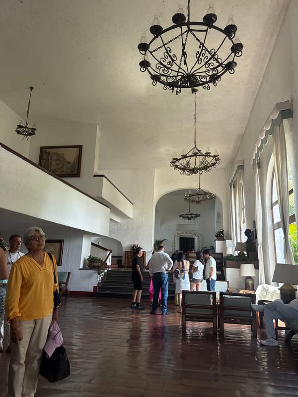 People gather in building interior in Cocoyoc, Mexico