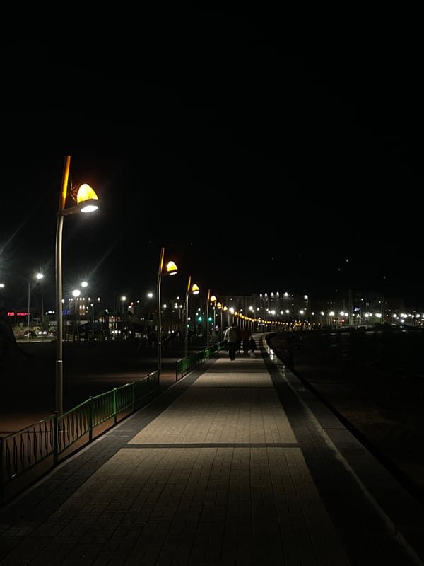 Evening scenes documented across illuminated Kokshetau, Kazakhstan