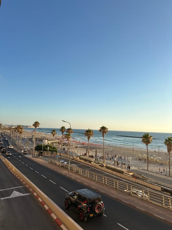 Tel Aviv beachfront buzzing on a golden summer afternoon