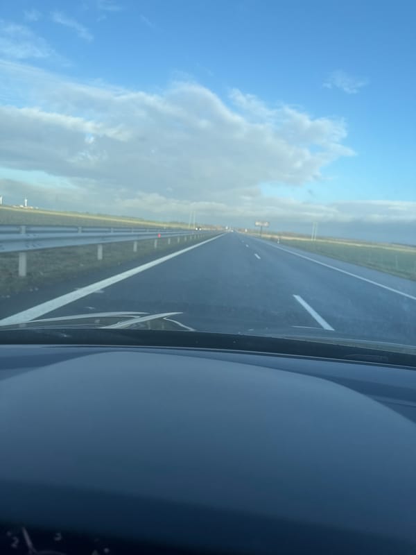 Early morning highway drive captured near Vodenichane, Bulgaria