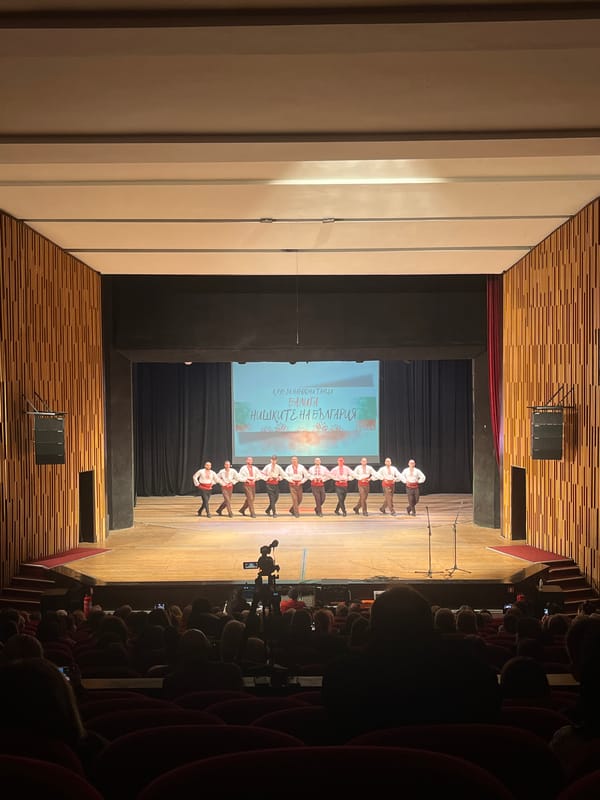 Folk dancers perform traditional show in Nova Zagora auditorium