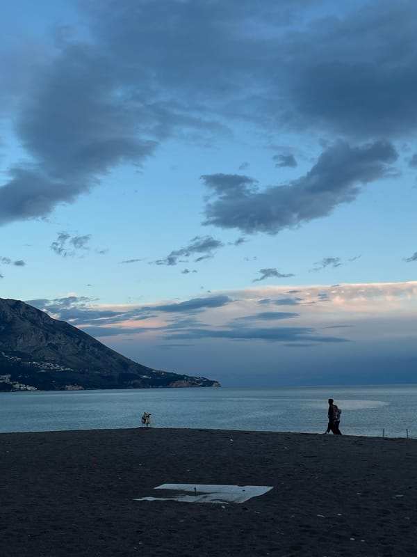 Twilight skies photographed over coastal Bečići, Montenegro